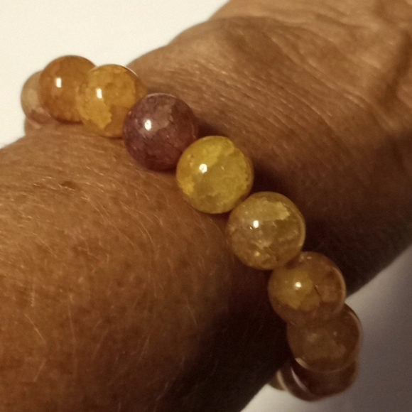 Golden Quartz Crackled Agate 10 MM Bead Stretch Bracelet - Picture 4 of 8